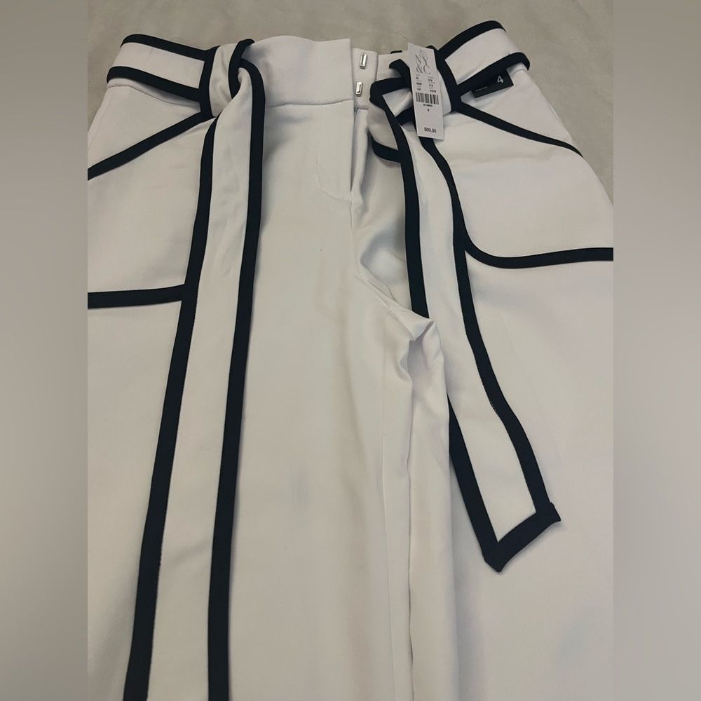 New York & Company White Wide-Leg Pants with Black Accents - Picture 2 of 6